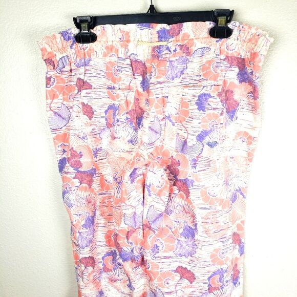 Women's Roxy Flax Linen Pink and Purple  Drawstring Relaxed Raw Hem Pants Sz LRG - Picture 5 of 14